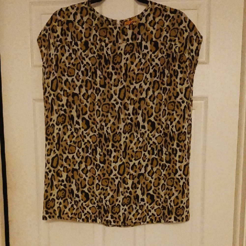 Tory Burch Brown and Black Cap Sleeve Boxy Blouse